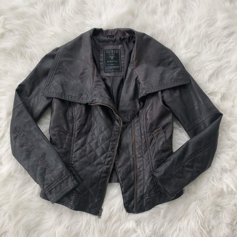 Brown GUESS faux Leather Jacket.